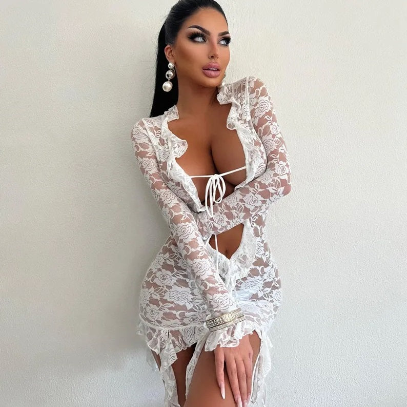 Sexy White Lace Mini Dress