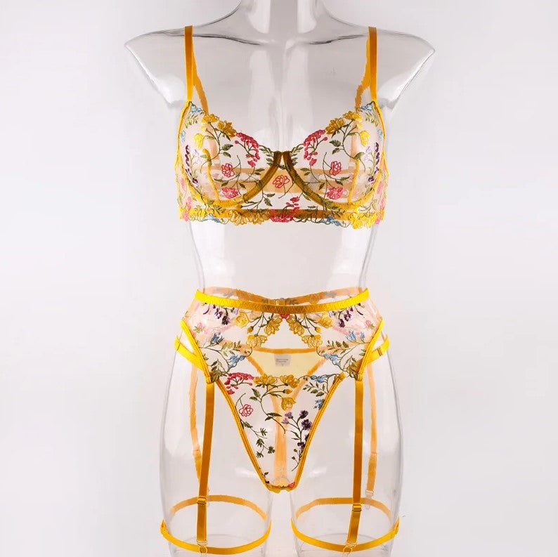 3 piece Floral Lace Lingerie