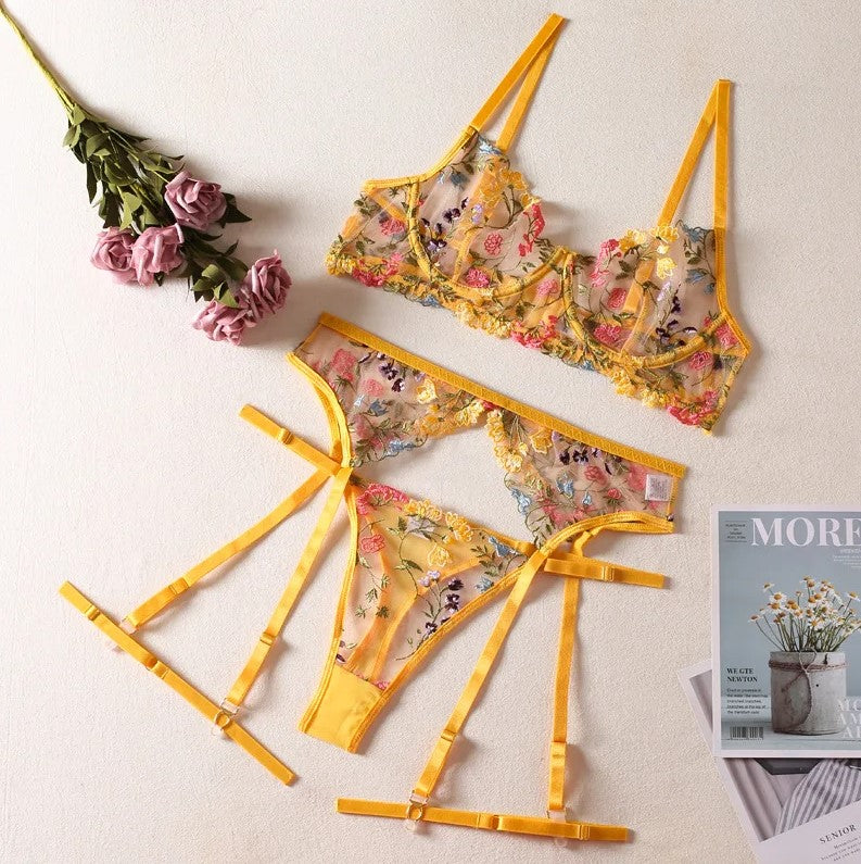 3 piece Floral Lace Lingerie
