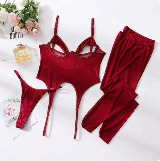 Sexy Intimate See Through 3 Pieces Lingerie Set