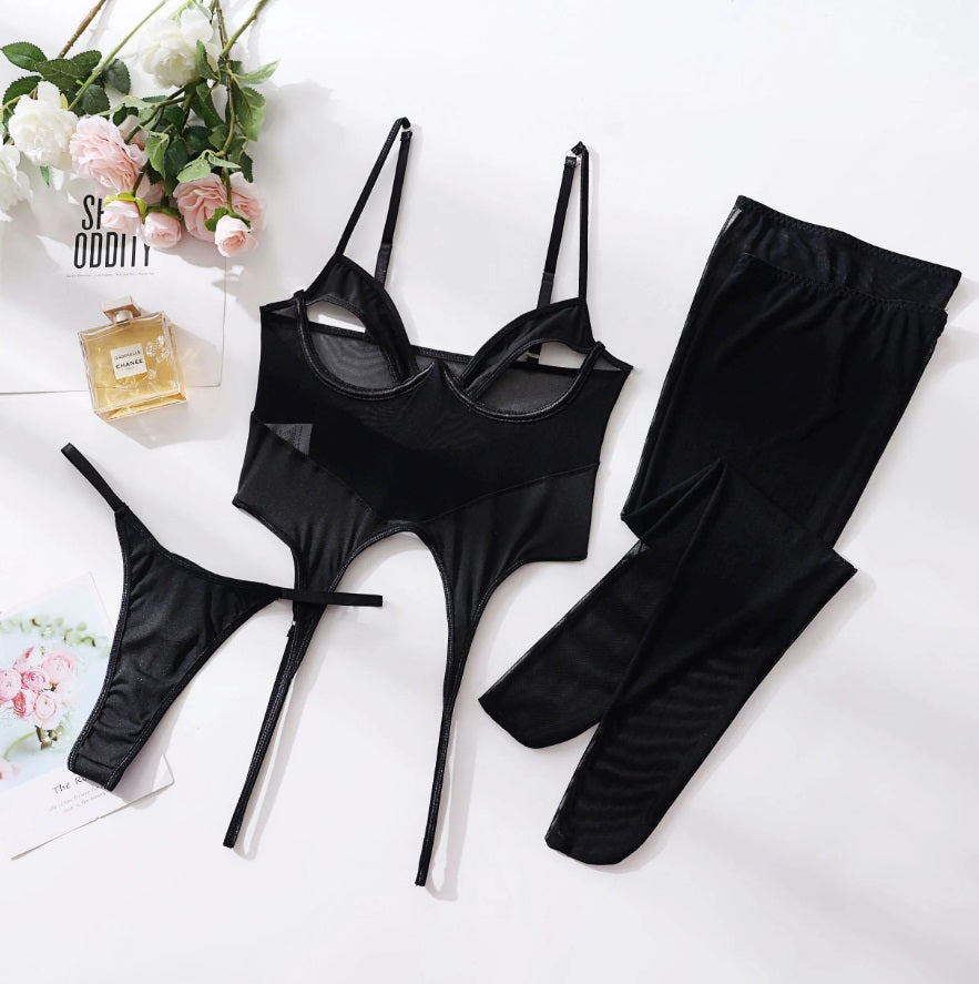 Sexy Intimate See Through 3 Pieces Lingerie Set