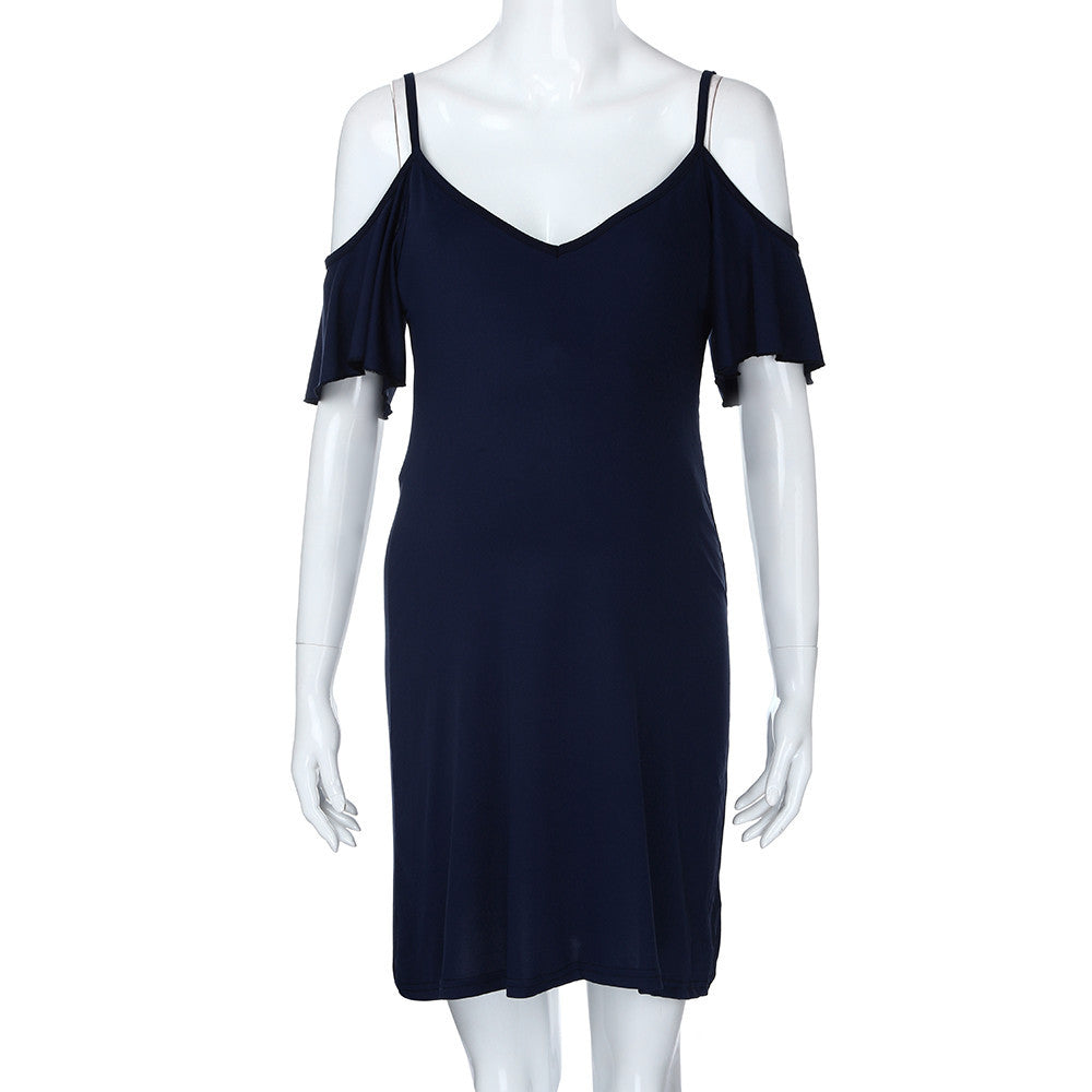 Off-Shoulder Navy Maternity Dress – Flutter Sleeve Pregnancy Style for Special Occasions & Casual Days