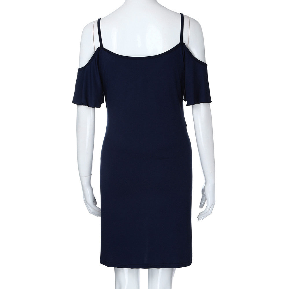 Off-Shoulder Navy Maternity Dress – Flutter Sleeve Pregnancy Style for Special Occasions & Casual Days