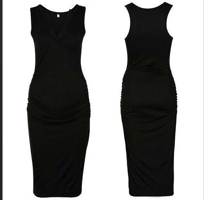 Chic Grey V-Neck Maternity Dress – Stretchy Ruched Bodycon Style for Pregnancy & Beyond