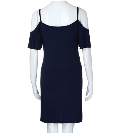Off-Shoulder Navy Maternity Dress – Flutter Sleeve Pregnancy Style for Special Occasions & Casual Days